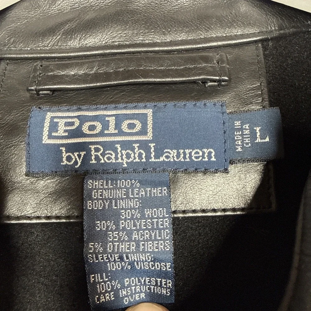 Vintage Polo Ralph Lauren Leather Jacket Men Large Black Wool Lined Car Coat